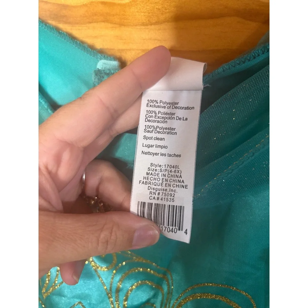 Disney Princess Jasmine Costume Teal Gold Glitter Jumpsuit Girls Size 4-6X